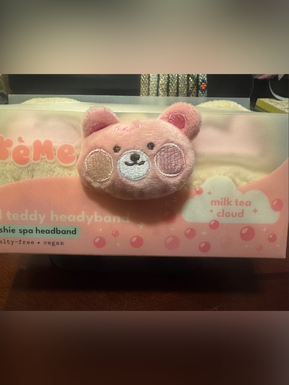 Plush Pink Teddy Spa Headband - Milk Tea Cloud